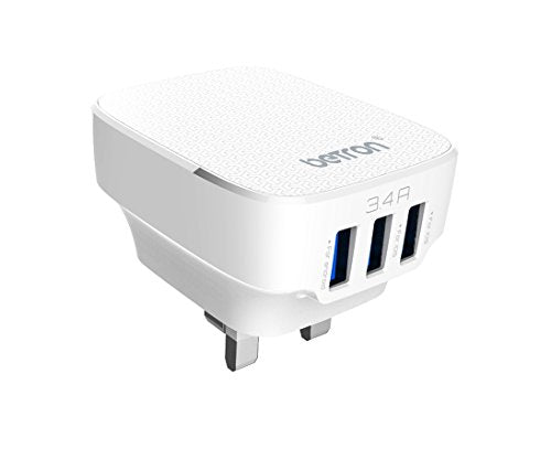 Betron USB Plug Charger Mains Charging Adapter Socket Fast 3 Ports 3.4A for Samsung Galaxy Phone iPhone Sony Xperia