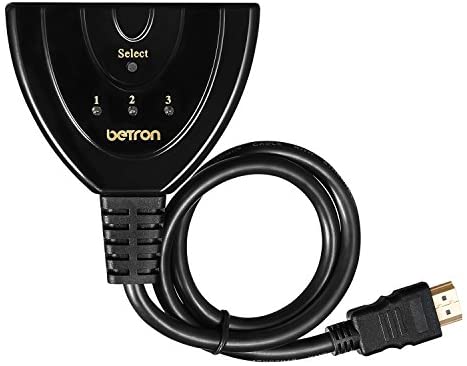 Betron 3 Way Pigtail HDMI Switch Gold Connectors Supports 4K 3D 1080P HD Plug Play Manual