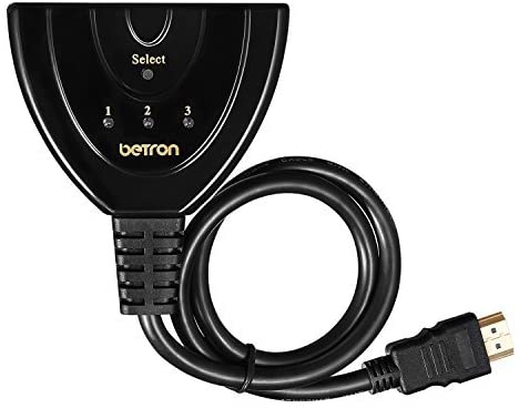 Betron 3 Way Pigtail HDMI Switch Gold Connectors Supports 4K 3D 1080P HD Plug Play Manual