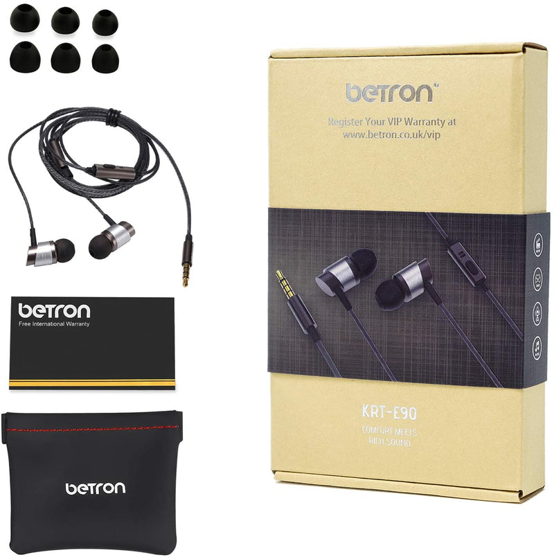 Betron KRTE90 Noise Isolating In Ear Headphones With Mic High Powered Bass Versatile Earphone