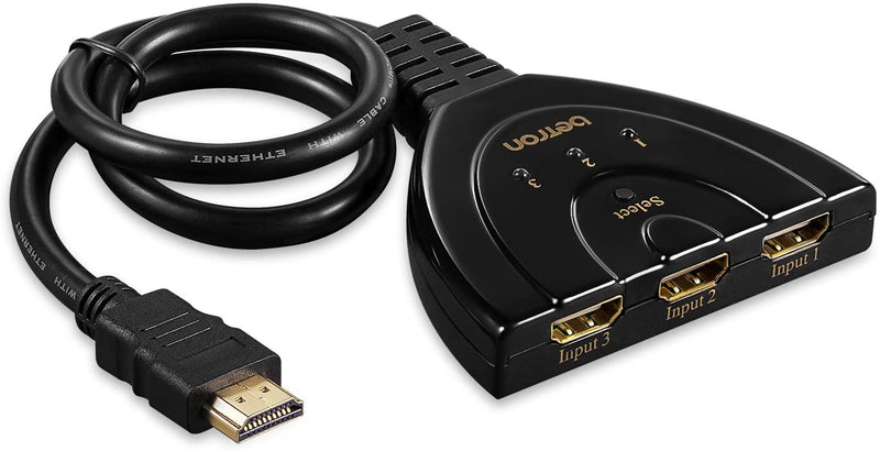 Betron 3 Way Pigtail HDMI Switch Gold Connectors Supports 4K 3D 1080P HD Plug Play Manual