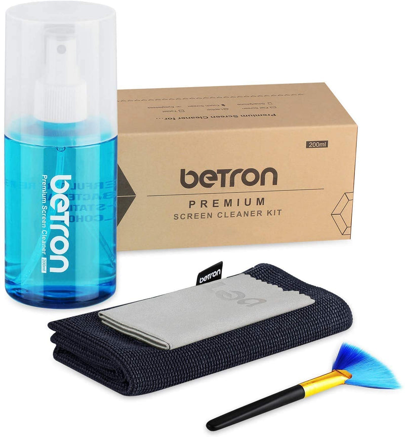Betron Cleaner for LED and LCD TV Computer Monitor Laptop Smartphone Screens, Including Microfibre Clothes and Dust Brush, 200ml Cleaning Solution