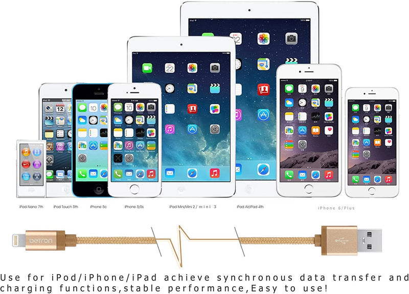Betron Apple Certified Lightning Connector Durable Charger Cable iPhone iPad iPod iPad Mini 1Meters